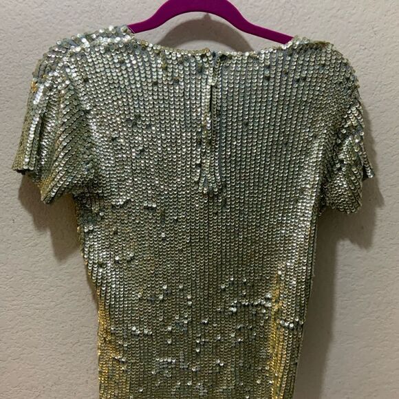 Oscar de la Renta Sequin Silk Cotton Top Size Medium - Picture 3 of 7